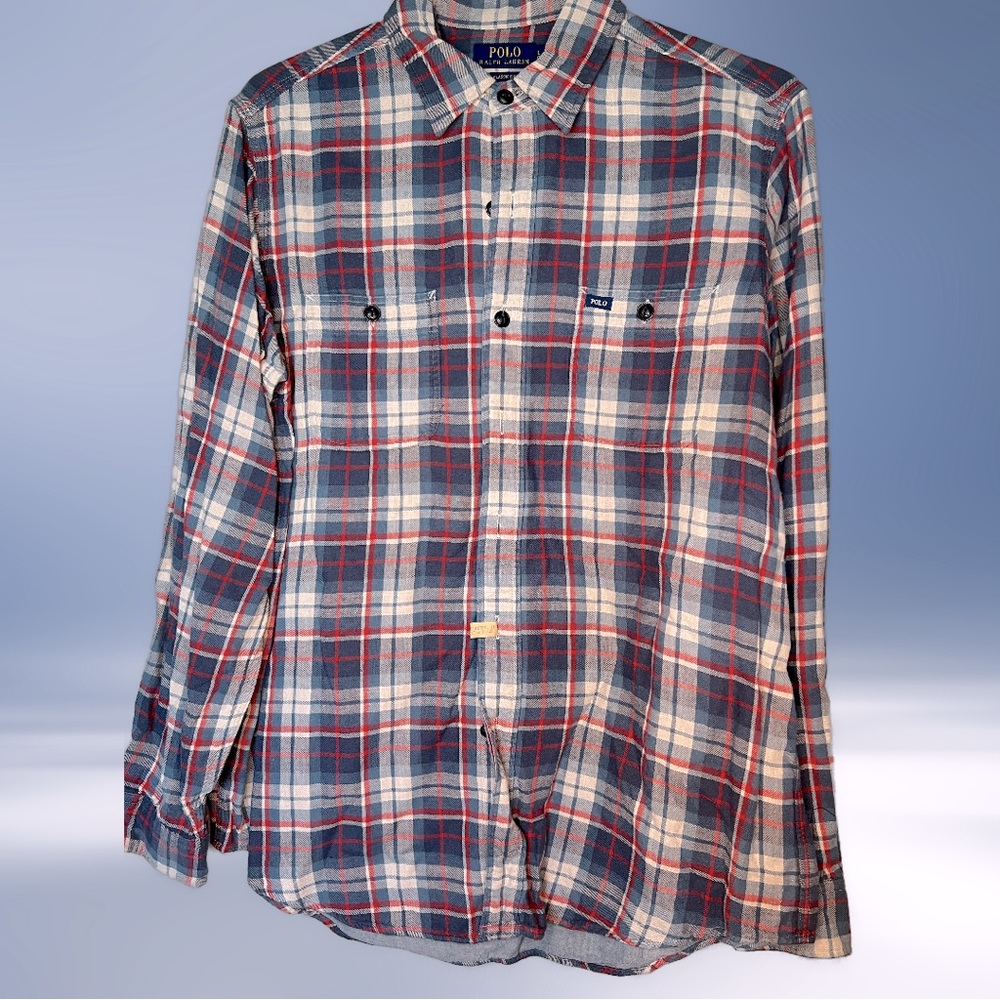 POLO RALPH LAUREN CLASSIC FIT FLANNEL PLAID BUTTON UP SHIRT-LARGE
